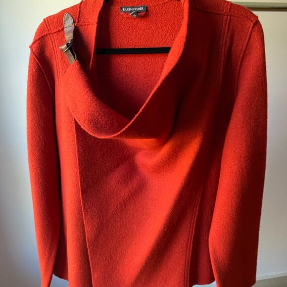 Eileen Fisher Felted Drape Jacket w Buckle - Picture 3 of 5